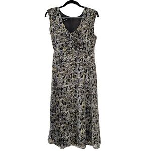 90s Y2K Jones Wear Black and Cream Midi Dress flowy floral printed size 10